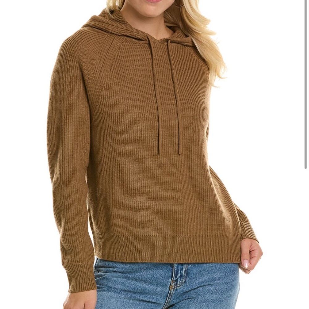 MAX MARA LEISURE PURE NEW WOOL HOODED SWEATER W/FRONT TIES IN CAMEL COLOR SZ S